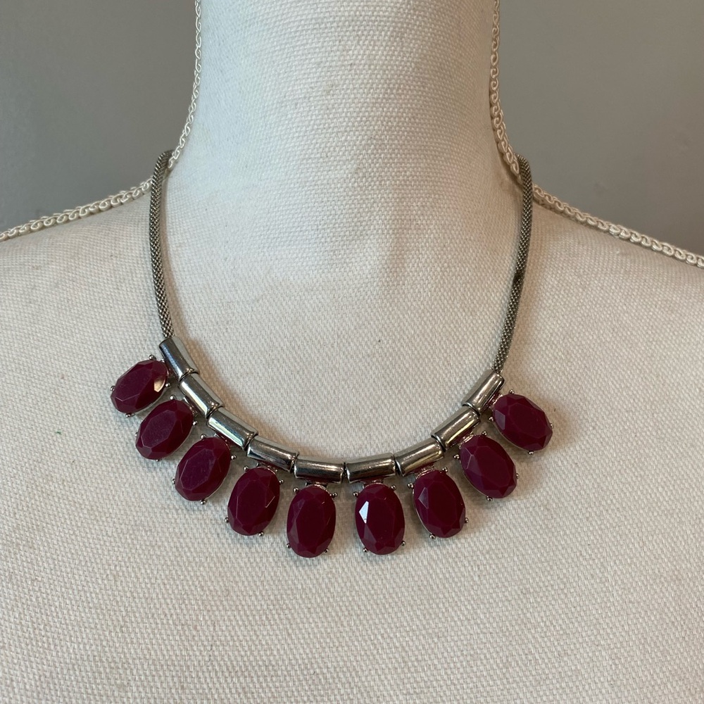 Elegant Silver and Red Gemstone Necklace